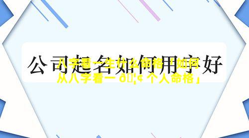 八字看一生什么命格「如何从八字看一 🦢 个人命格」